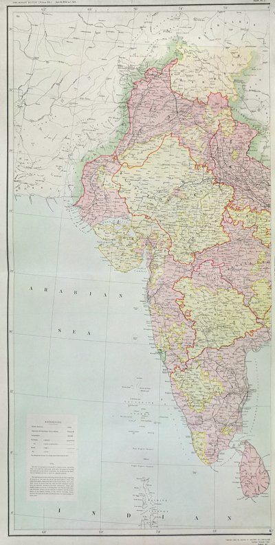 Intian kartta, julkaistu eversti H.R. Thuillier, R.E., Surveyor General of India, 1877 tekijältä English School