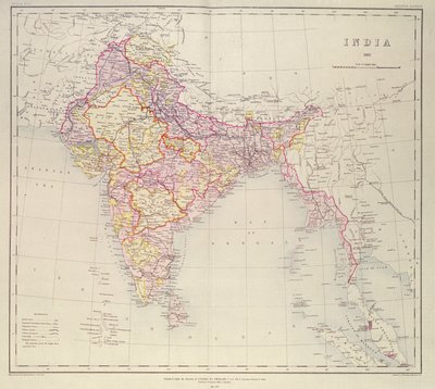 Intian kartta, julkaistu eversti H.R. Thuillier, R.E., Surveyor General of India, 1882 tekijältä English School