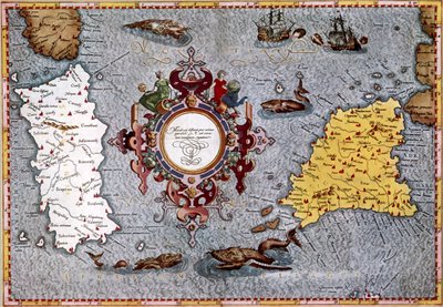 Sardinian ja Sisilian kartta, Ptolemaioksen "Geographica". tekijältä English School
