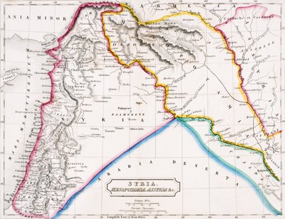 Syyrian, Mesopotamian, Assyrian ja dc.:n kartta, Butlerin Lontoossa julkaistusta The Atlas of Ancient Geographysta, n. 1829 (värilitho) tekijältä English School