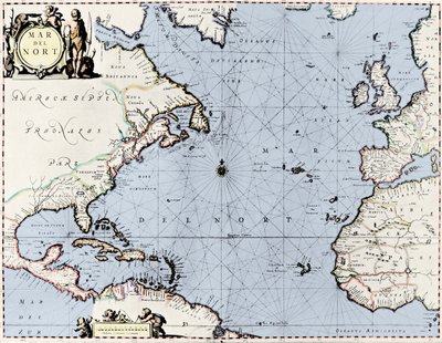 Pohjois-Atlantin kartta Jannsonin Novus Atlas -teoksesta. tekijältä English School