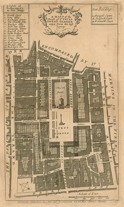 Kartta St Paulsin seurakunnasta, Covent Gardenista, Lontoosta tekijältä English School
