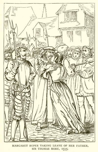 Margaret Roper jättää isänsä, Sir Thomas Moren, 1535 tekijältä English School