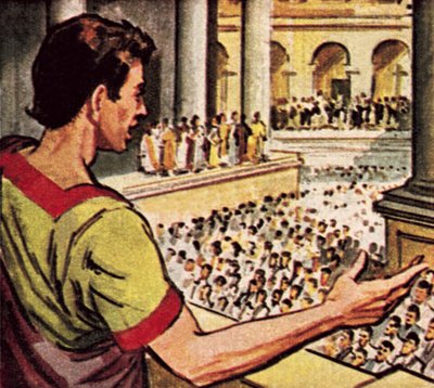 Marcus Antonius puhuu murhatusta Julius Caesarista Rooman kansalle. tekijältä English School