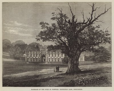Norfolkin herttuan häät, Donington Park, Derbyshire (kaiverrus) tekijältä English School