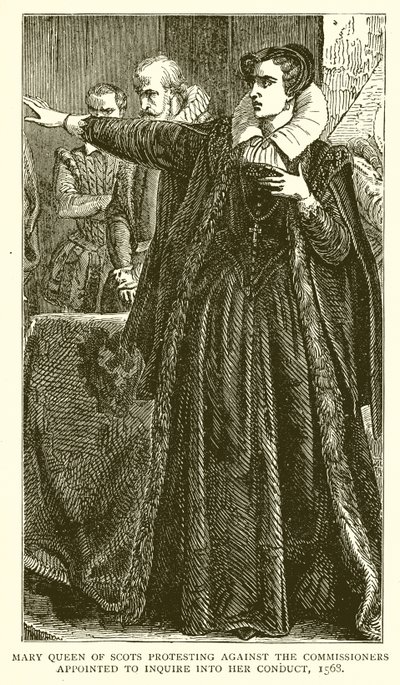 Skottien kuningatar Maria protestoi häntä vastaan, jotka on nimitetty tutkimaan hänen käyttäytymistään, 1568 tekijältä English School