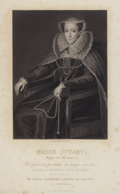 Maria Stuart, Skotlannin kuningatar, 38-vuotias (kaiverrus). tekijältä English School
