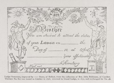 Vapaamuurarien loosin kutsu, päivätty 1796 tekijältä English School