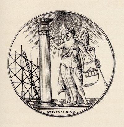 Vapaamuurarien sinetti, 1780, julkaisusta "The History of Freemasonry, osa III", julkaisija Thomas C. Jack, Lontoo, 1883 tekijältä English School