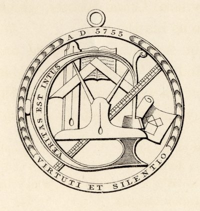 Vapaamuurarien sinetti, julkaisusta "The History of Freemasonry, osa III", julkaisija Thomas C. Jack, Lontoo, 1883 tekijältä English School