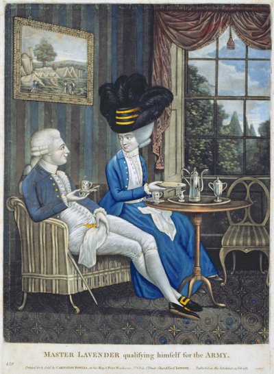 Mestari Lavender karsiutuu armeijaan, pubi. kirjoittanut Carington Bowles (fl.1744-93), 1781 (mezzotint-kaiverrus) tekijältä English School