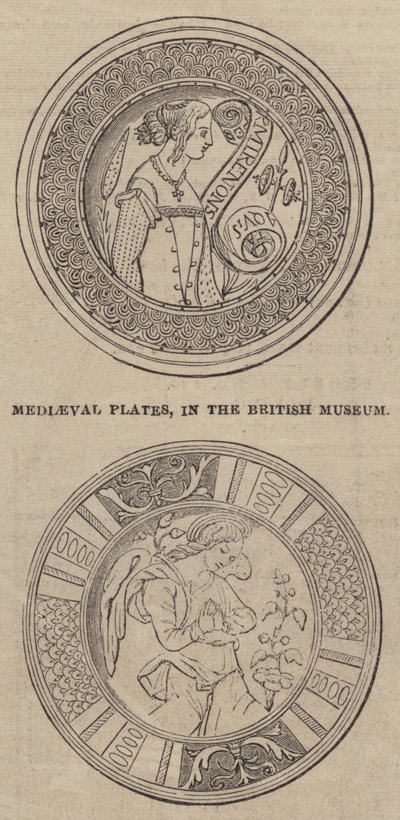 Keskiaikaiset lautaset British Museumissa (kaiverrus) tekijältä English School