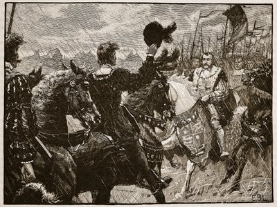 Henryn ja keisari Maximilianin tapaaminen, kuvitus Cassells Illustrated History of Englandista (seepiakuva) tekijältä English School