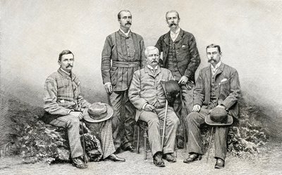 Sir Henry Morton Stanleyn Emin Pasha Relief Expedition jäsenet, 1890 (puukaiverrus) tekijältä English School