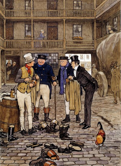 Pickwick-kerhon jäsenet tapaavat Sam Willerin Charles Dickensin (1812-1870) teosten kuvitus englantilaisesta koulusta. 1837 Yksityiskokoelma tekijältä English School