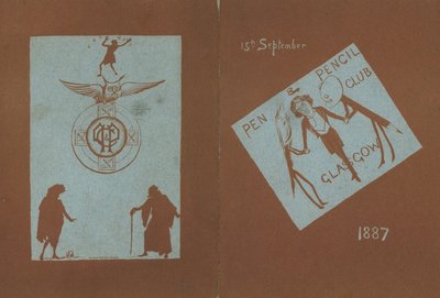 Menu juhlaan Henry Irvingin kunniaksi, Pen and Pencil Club, Glasgow, 15. syyskuuta 1887 tekijältä English School