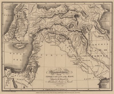 Mesopotamia Kanaanin ja muiden idän osien kanssa, mukautettu Abrahamin, Iisakin ja Jaakobin historiaan (kaiverrus) tekijältä English School