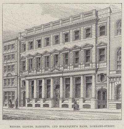 Herra Lloyds, Barnetts ja Bosanquet Bank, Lombard-Street (kaiverrus) tekijältä English School
