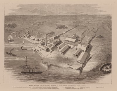 Herra Benitesin ote Fray Bentosin lihatehtaasta, Rio Uruguay, Etelä-Amerikka (kaiverrus). tekijältä English School