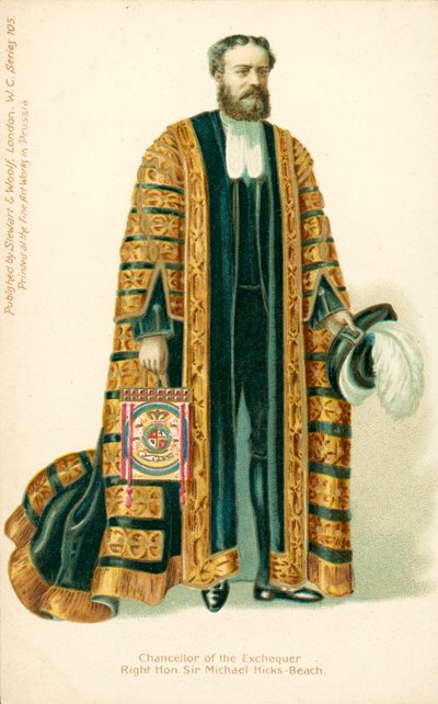 Michael Edward Hicks Beach, valtiovarainministeri (värilitografia) tekijältä English School