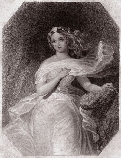 Miranda (Myrsky - La Tempete) - "" Galerie des femmes de Shakespeare, kokoelma neljäkymmentäviisi vakavaa muotokuvaa Lontoon ensimmäisiltä taiteilijoilta, rikastettuna kriittisillä ja kirjallisilla huomautuksilla""" noin 1838 - "" Naisten galleriasta Shake tekijältä English School