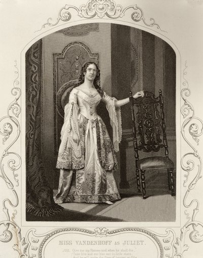Neiti Vandenhoff Julietta, Romeo ja Julia, III näytös, kohtaus 1, dagerrotypiasta, pubista. Kirjailija: John Tallis & Co. tekijältä English School