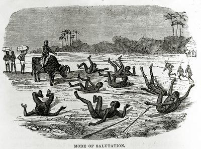 Tervehdysmuoto, kuvitus William H.G. Kingstonen romaanista "Great African Travellers, from Mungo Park to Livingstone and Stanley", joka julkaistiin ensimmäisen kerran vuonna 1874 tekijältä English School