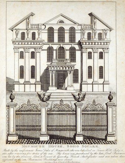Monmouth House, Soho Square, julkaisija N. Smith, Gt Mays Buildings, 11. tammikuuta 1791 tekijältä English School