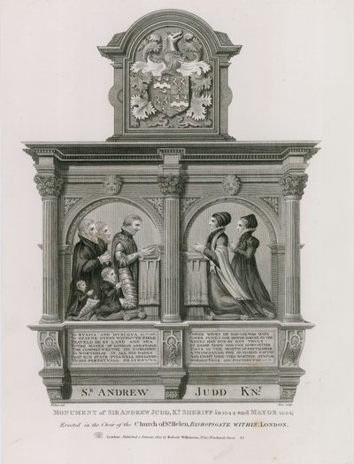 Muistomerkki Sir Andrew Juddille, sheriffille ja pormestarille, St Helens Bishopsgate, Lontoo tekijältä English School