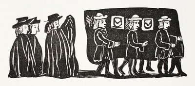 Mother Bunches Funeral, kuvitus John Ashtonin 1800-luvun lukukirjoista, pub. 1882 tekijältä English School