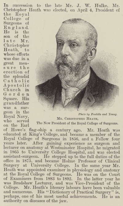Herra Christopher Heath, Royal College of Surgeonsin uusi presidentti (kaiverrus) tekijältä English School