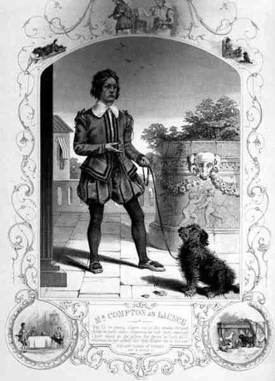 Mr Compton Lancena, näytös IV kohtaus II, elokuvassa Two Gentlemen of Verona, kirjoittanut William Shakespeare (1564-1616) (kaiverrus) tekijältä English School