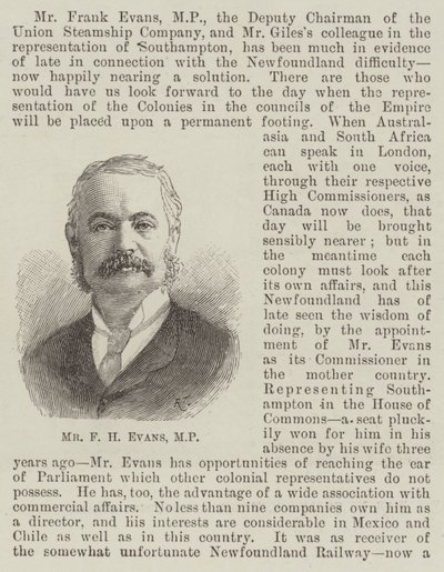 herra F H Evans, kansanedustaja (kaiverrus) tekijältä English School