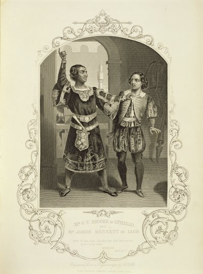 Mr G. V. Brooke Othellona ja James Bennett Iagona, näytös III kohtaus 3, William Shakespearen (1564-1616) Othellossa tekijältä English School