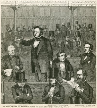 John Bright vastustaa hallituksen uudistuslakia sen käyttöönoton yhteydessä, 28. helmikuuta 1859 tekijältä English School
