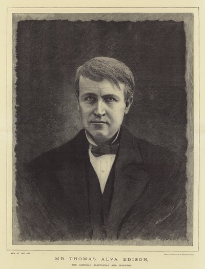 Thomas Alva Edison, amerikkalainen sähköasentaja ja keksijä (kaiverrus) tekijältä English School