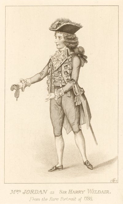 Rouva Jordan Sir Harry Wildairin roolissa harvinaisesta muotokuvasta vuodelta 1788 tekijältä English School