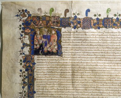 Ms.29410 Historioitu alkukirjain R, joka kuvaa St. Paulin katedraalin pieniä kanoneja, yksityiskohta Royal Charter of Incorporation tekijältä English School