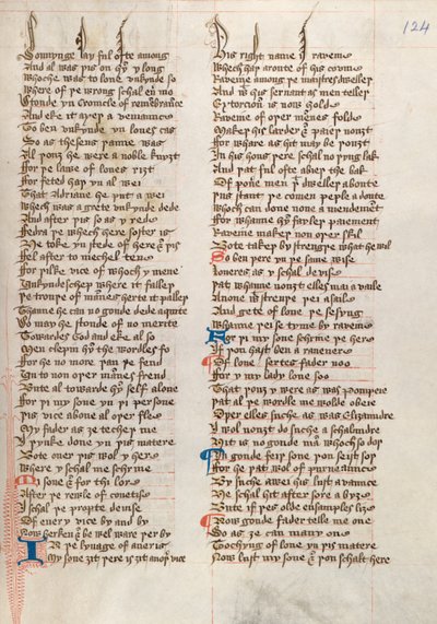 Ms326 f124r, Confessio Amantis, kirjoittanut John Gower (kynä ja muste vellum) tekijältä English School
