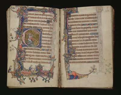 Ms 1-2005, ff.207v-208r: Jesaja rukoilee, historiallinen alkukirja Macclesfield Psalterista, Use of Sarum, East Anglia, n. 1330 tekijältä English School