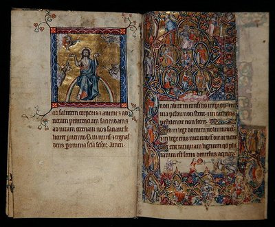 Ms 1-2005, ff.8v-9r: Kristus tuomiossa ja Jessen puu, Macclesfield Psalter, Use of Sarum, East Anglia, n. 1330 (vellum) tekijältä English School