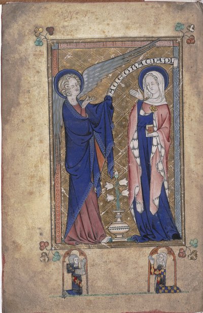 Ms 242 Folio 2v, Anunciation to the Virgin, Grey-Fitzpayne Hoursista tekijältä English School