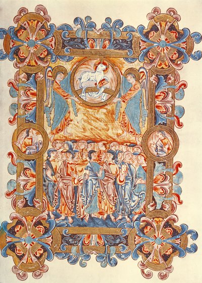Ms 274 (Y-6) fol.158 Karitsaa palvova joukko, Robert of Jumiegesin messaalista, n. 1016 tekijältä English School