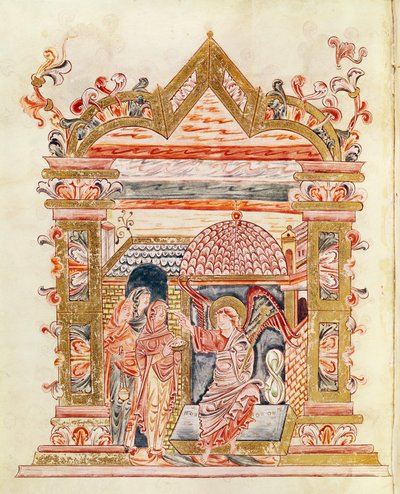 Ms 274 (Y-6) fol.72v Pyhät naiset haudalla, Robert of Jumiegesin messaalista, n. 1016 tekijältä English School