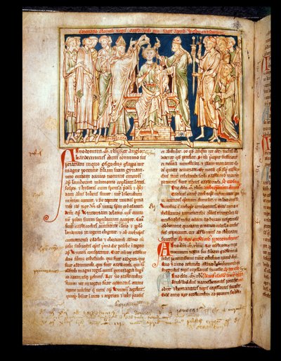 Ms 6712 (A.6.89) fol.115v Edward the Confesor (1004-66) pienoismalli Flores Historiarumista, Matthew Paris, 1250-52 tekijältä English School