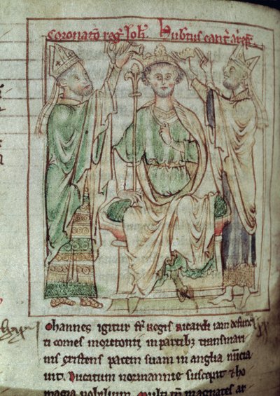 Ms 6712 (A.6.89) fol.144v King John (1167-1216), miniatyyri Flores Historiarumista, Matthew Paris, 1250-52 tekijältä English School