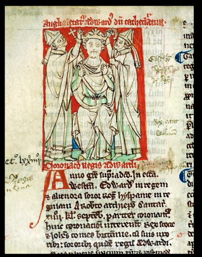 Ms 6712 (A.6.89) fol.247v Edward I (1239-1307), miniatyyri Flores Historiarumista, Matthew Paris, 1250-52 tekijältä English School