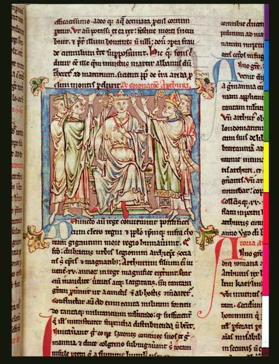 Ms 6712 (A.6.89) fol.53 King Arthur, miniatyyri Flores Historiarumista, Matthew Paris, n. 1250-52 tekijältä English School