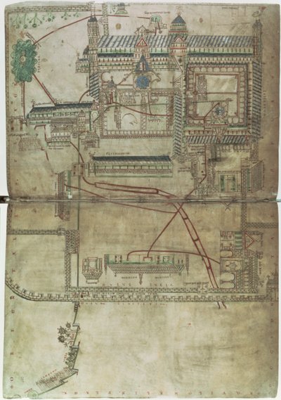 Ms R 171 f.285 Suunnitelma Canterburyn katedraalista ja putkijärjestelmästä, "Eadwine Psalter", n. 1150 (vellum) tekijältä English School
