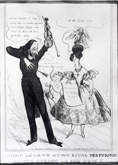 "Musiikkia ja rakkautta tai kaksi kilpailevaa esiintyjää yhdellä kielellä ja yhdellä jousella", karikatyyri Hector Berliozista (1803-69) ja Harriet Smithsonista (1800-54) tekijältä English School